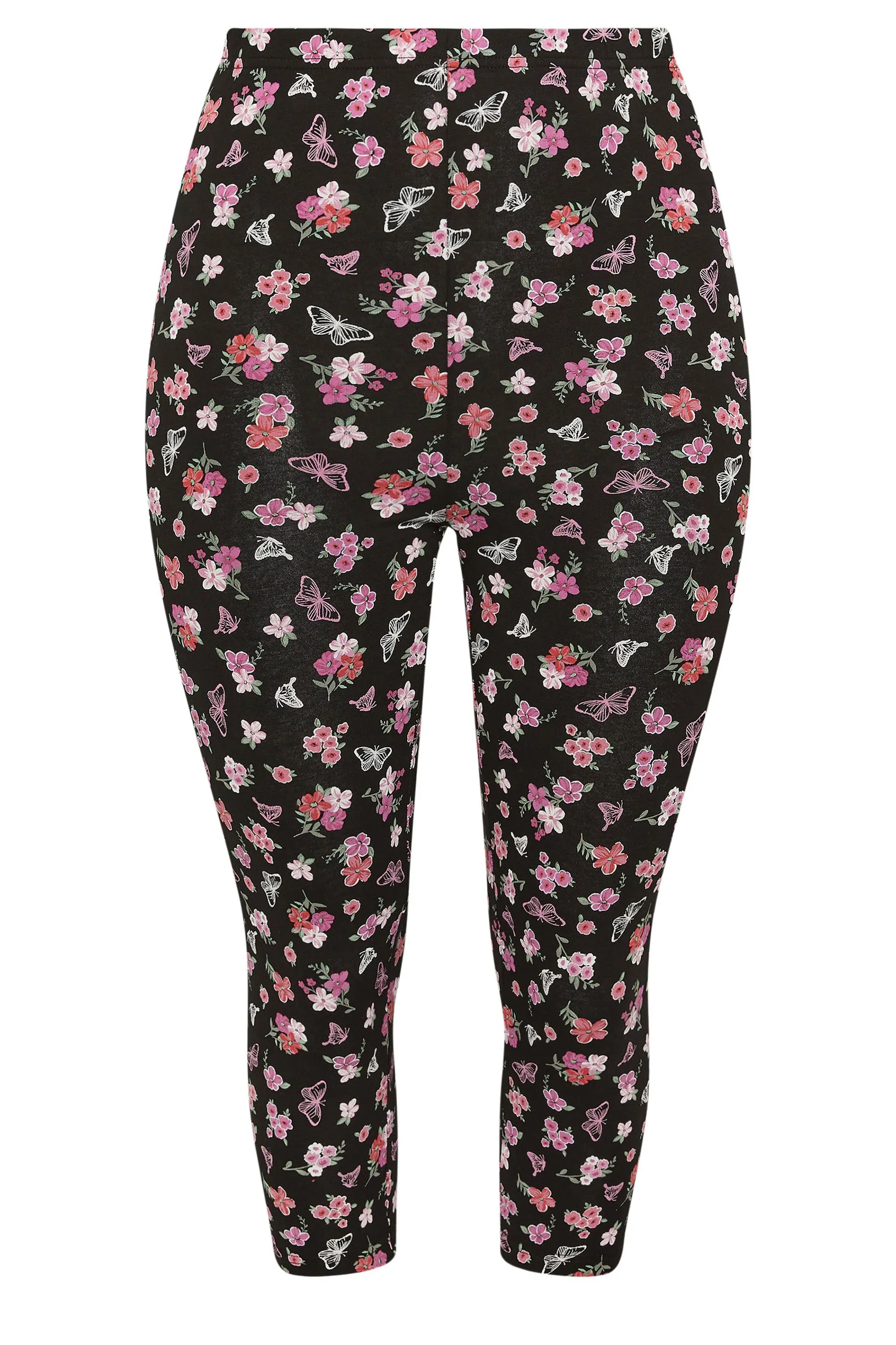 YOURS Curve 2 PACK Black Butterfly Print Cropped Leggings