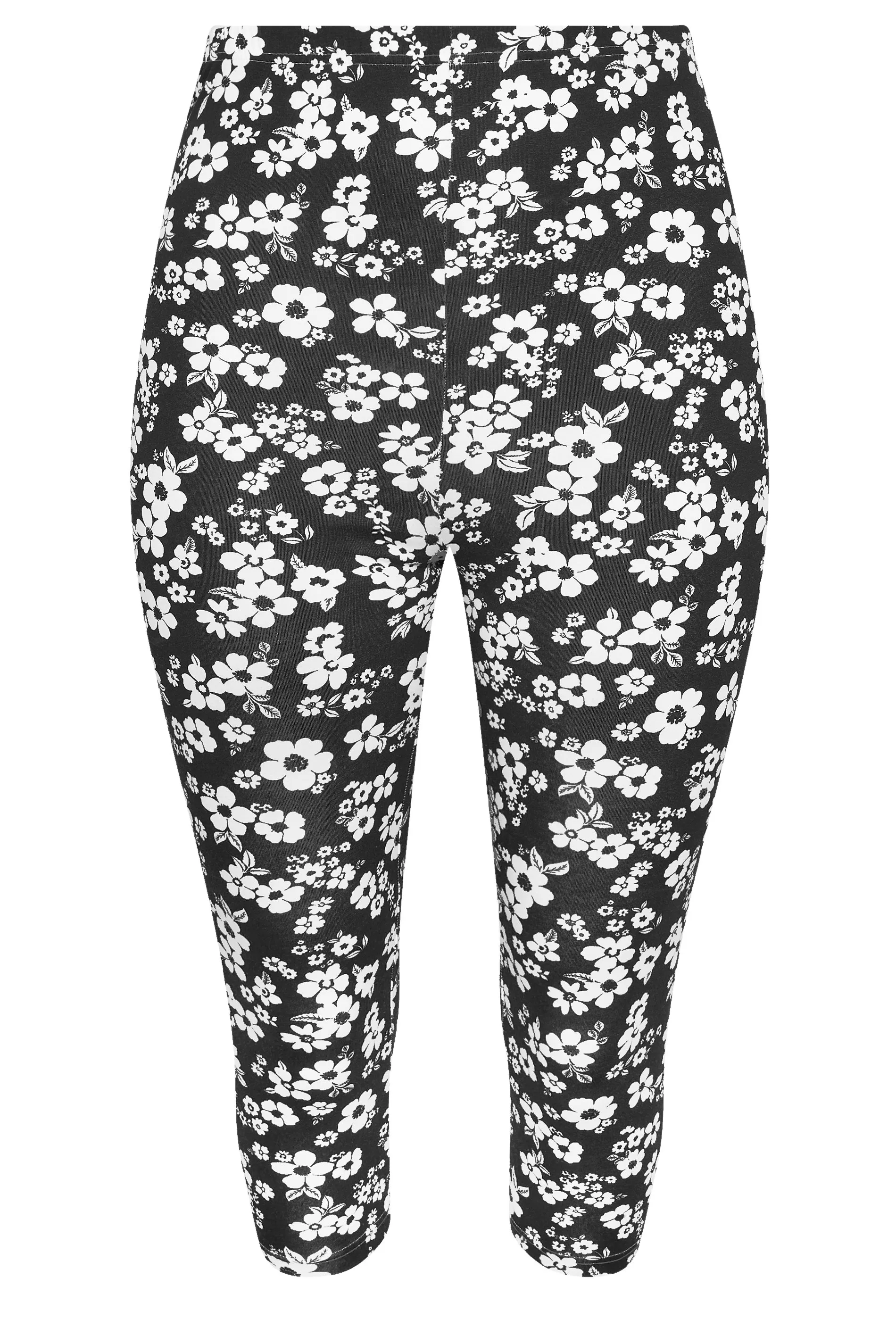 YOURS Curve 2 PACK Black Floral Print Cropped Leggings