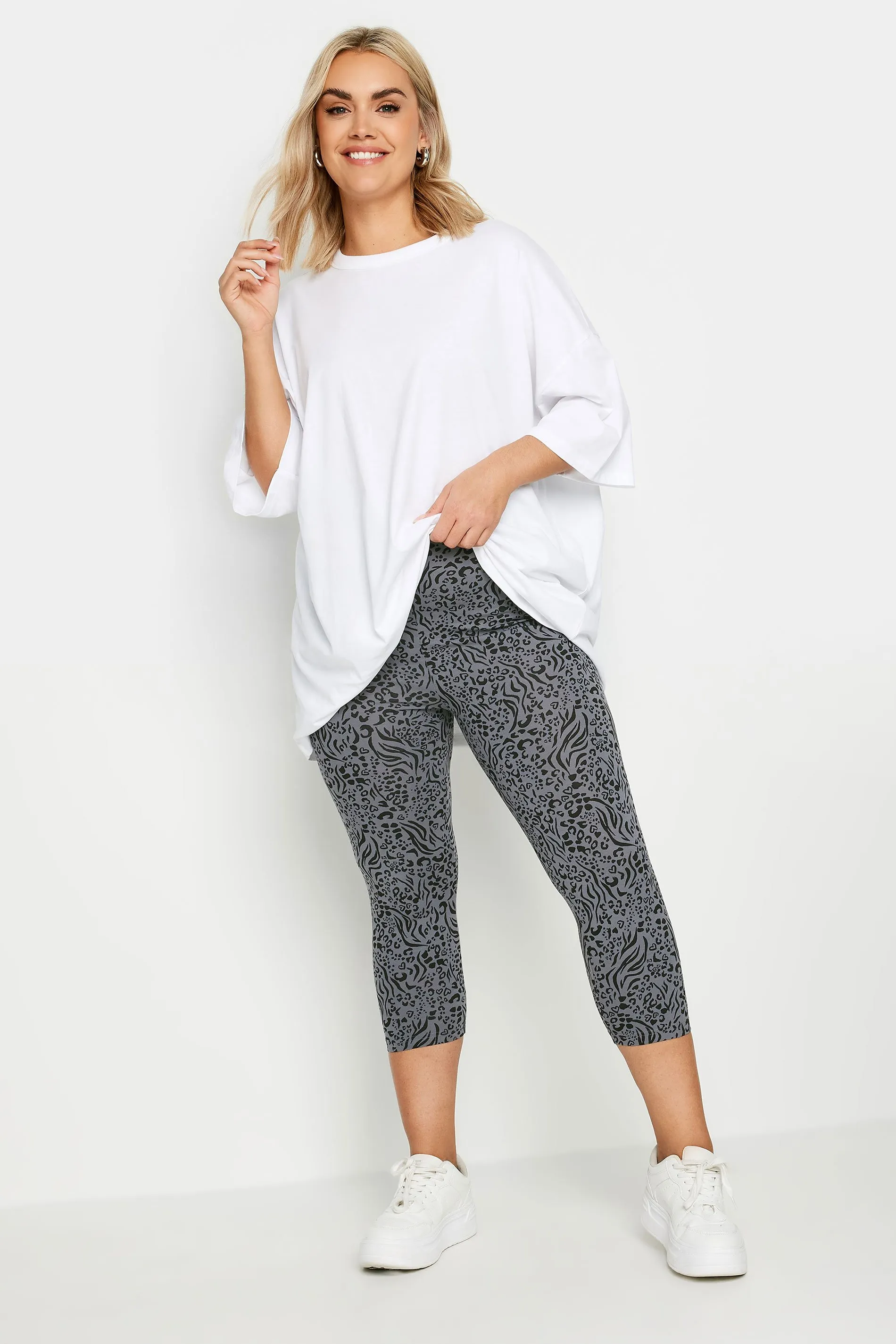 YOURS Curve 2 PACK Grey Animal Print Cropped Leggings