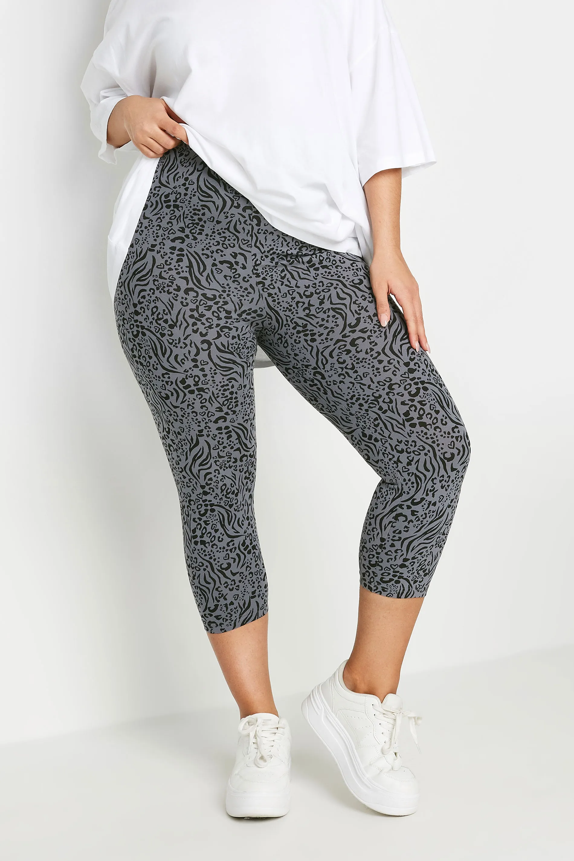 YOURS Curve 2 PACK Grey Animal Print Cropped Leggings