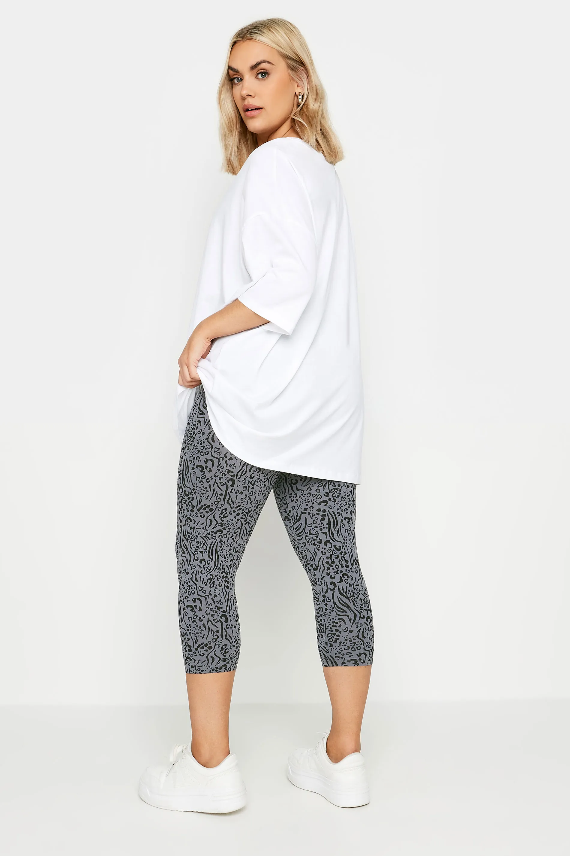 YOURS Curve 2 PACK Grey Animal Print Cropped Leggings