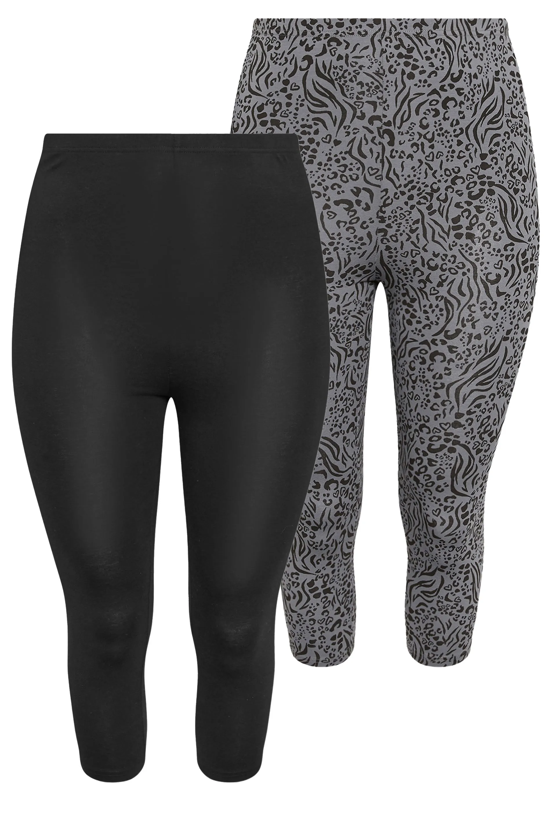 YOURS Curve 2 PACK Grey Animal Print Cropped Leggings