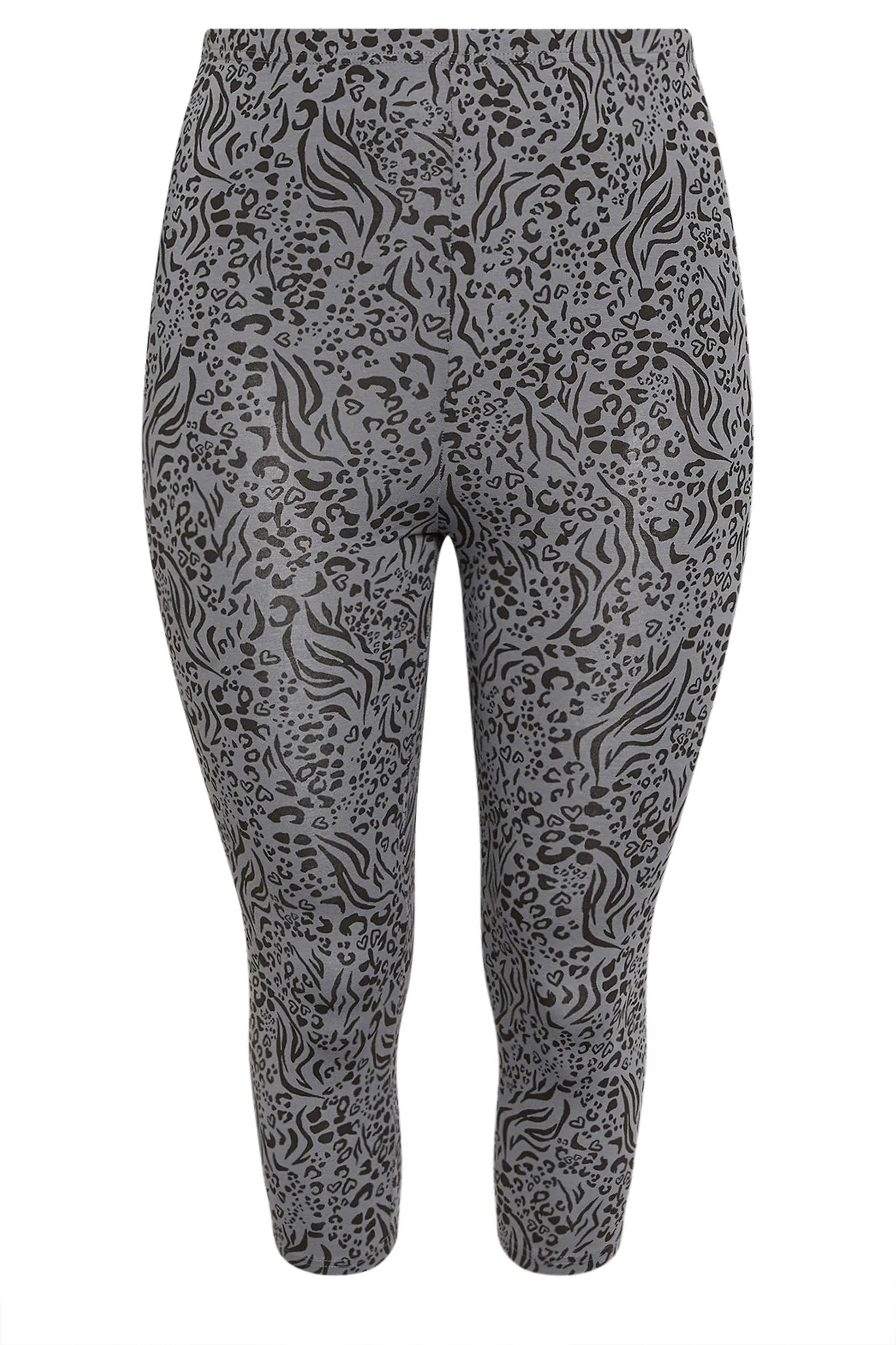 YOURS Curve 2 PACK Grey Animal Print Cropped Leggings