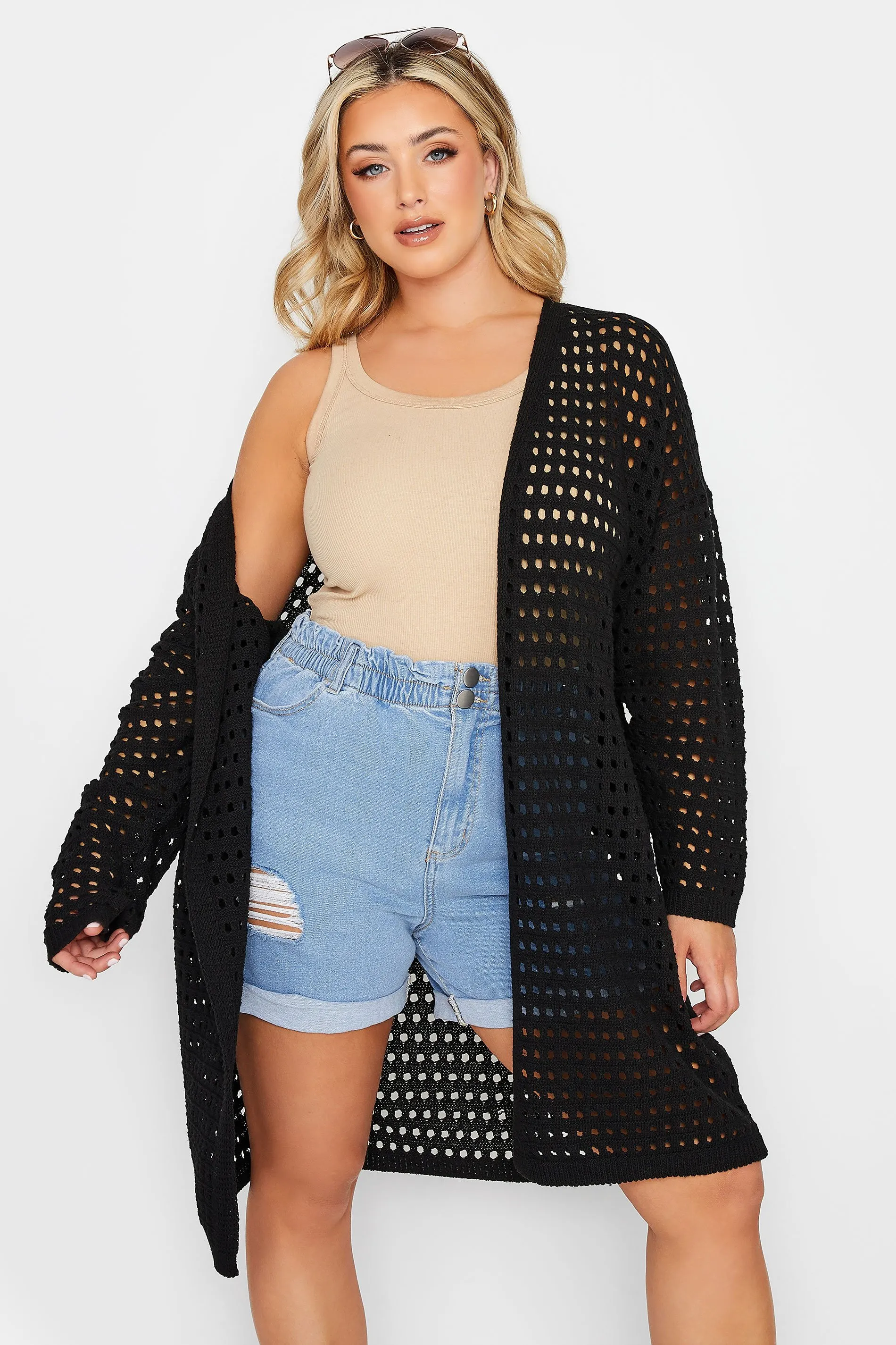 YOURS Curve Black Crochet Cardigan