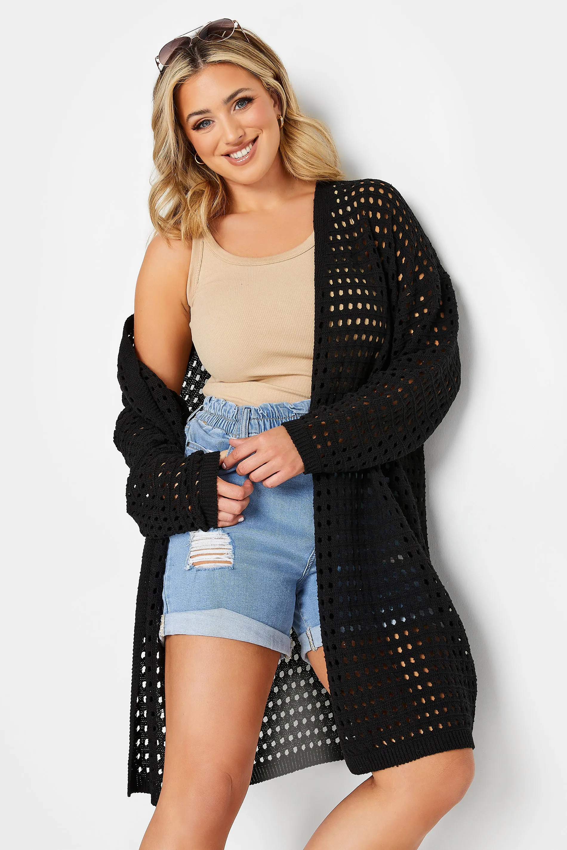 YOURS Curve Black Crochet Cardigan