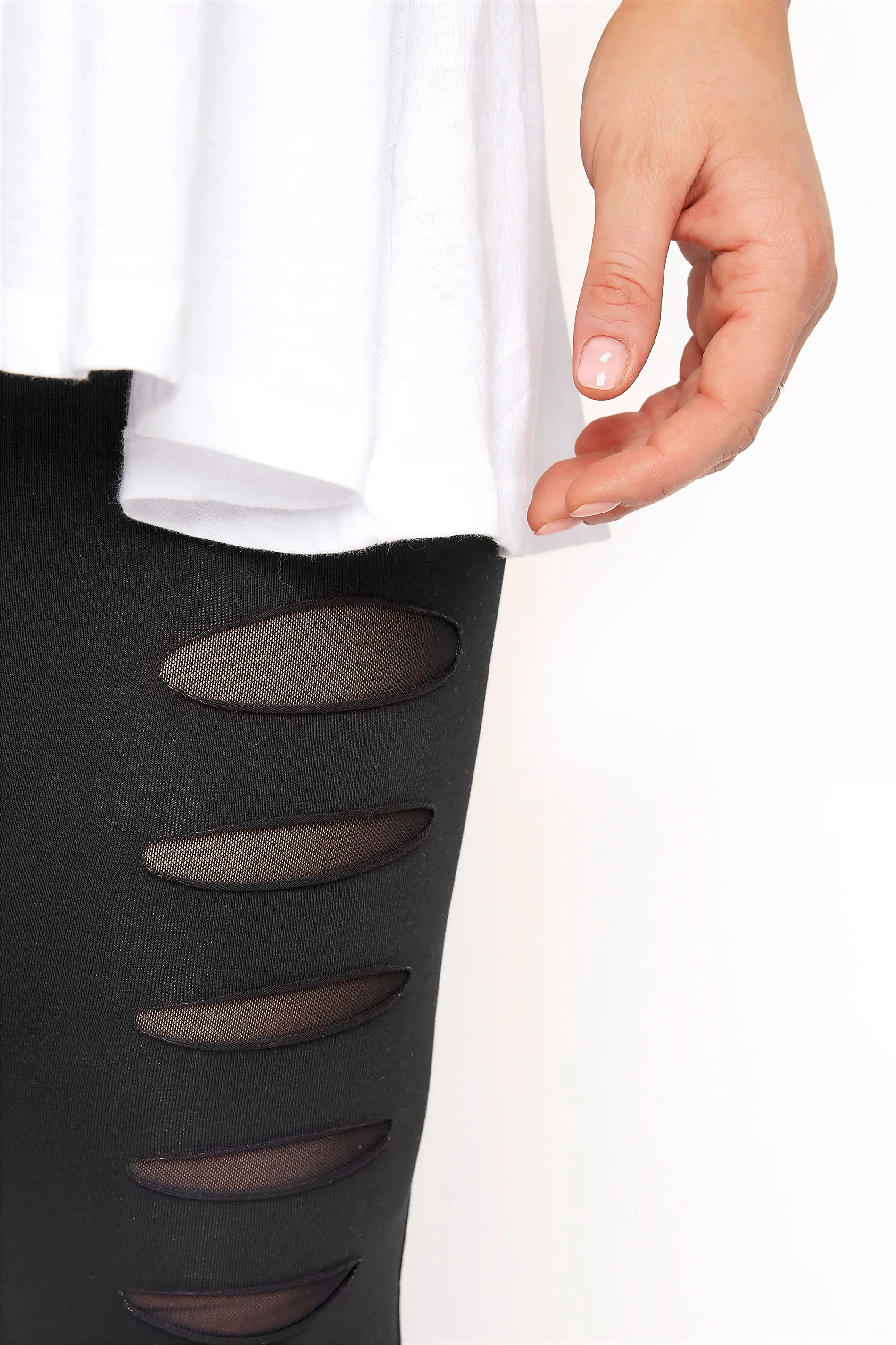 YOURS Curve Black Ripped Mesh Insert Stretch Cropped Leggings