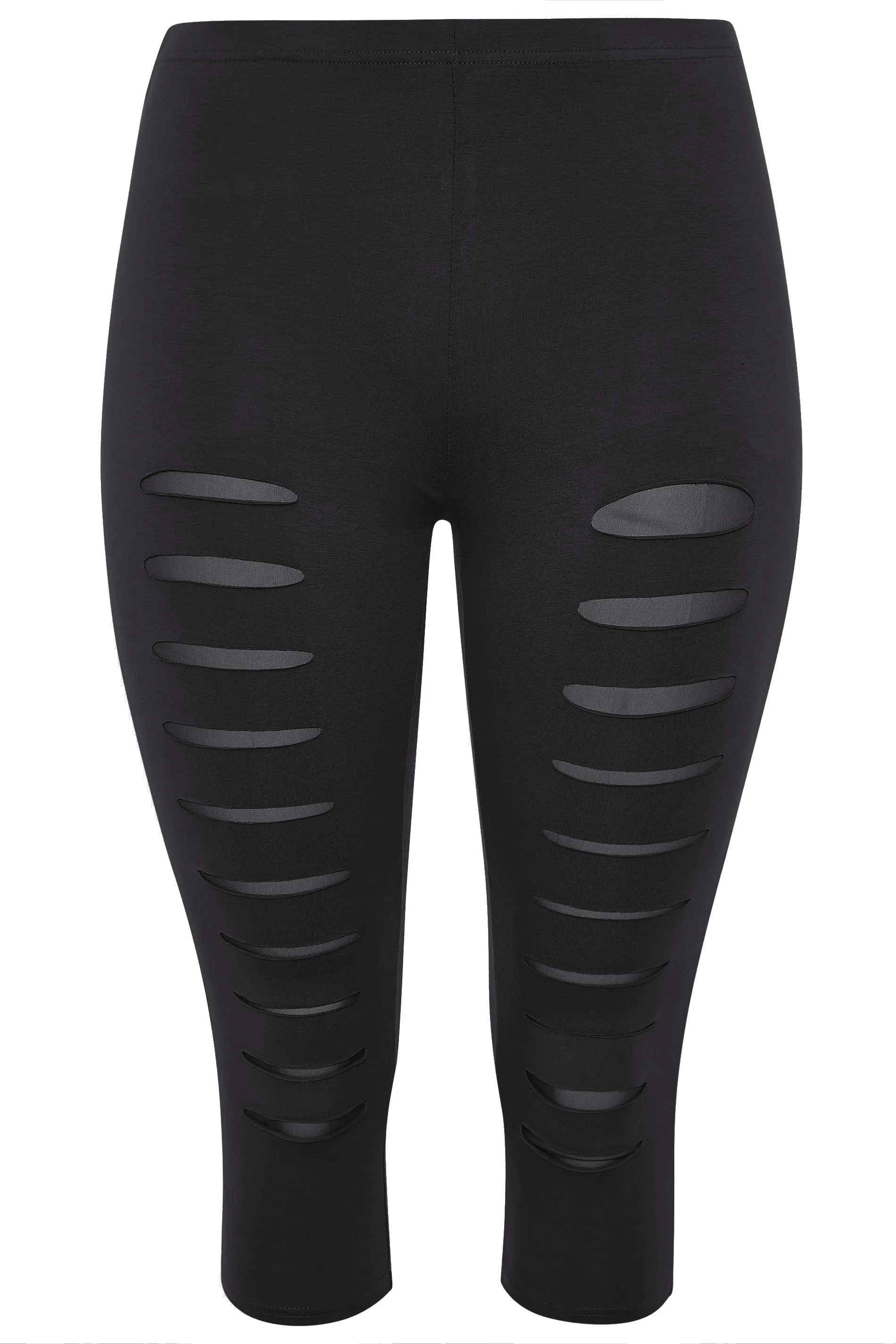 YOURS Curve Black Ripped Mesh Insert Stretch Cropped Leggings