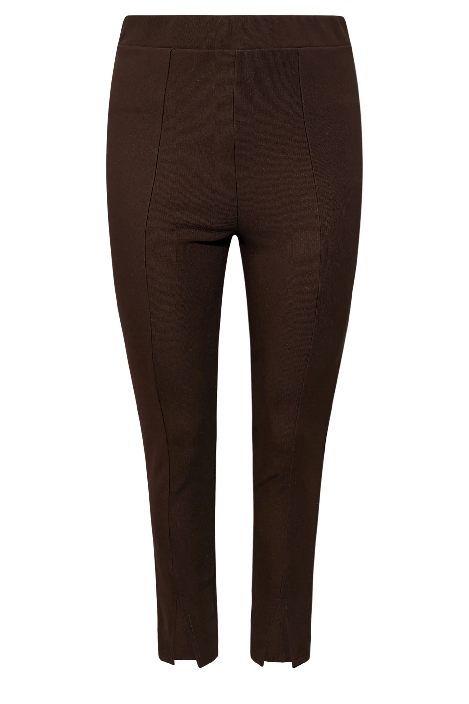 YOURS Curve Chocolate Brown Ribbed Split Hem Stretch Leggings