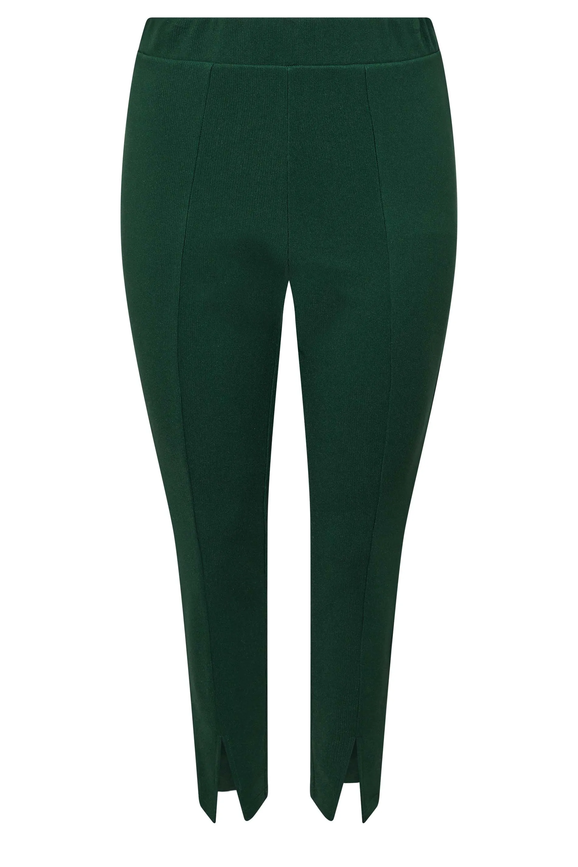 YOURS Curve Forest Green Ribbed Split Hem Stretch Leggings