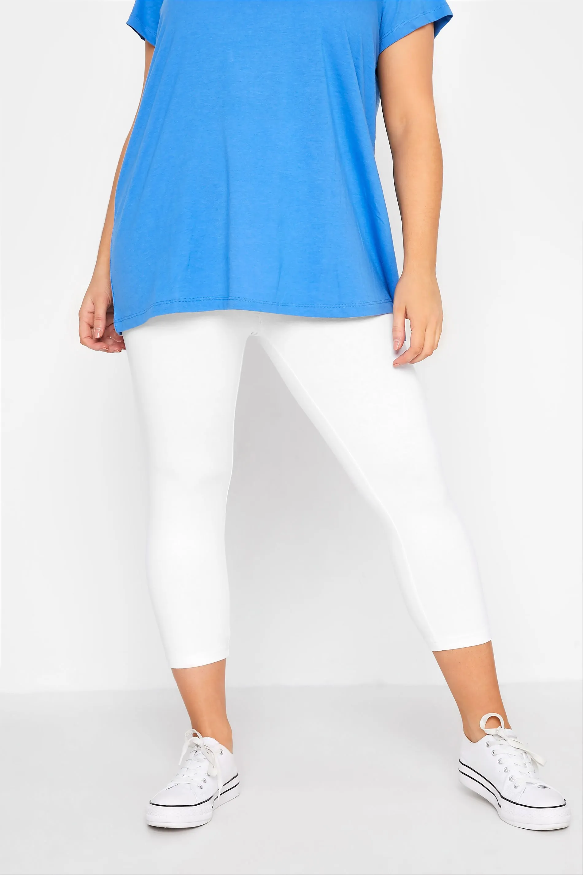 YOURS FOR GOOD Curve White Cotton Essential Cropped Leggings