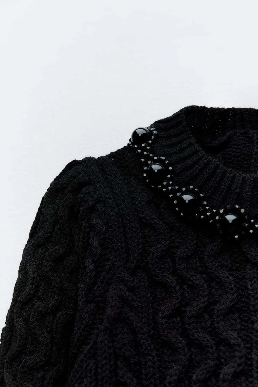 ZARA  |BEADED EMBROIDERED KNIT CARDIGAN