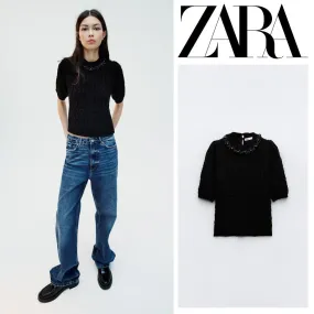 ZARA  |BEADED EMBROIDERED KNIT CARDIGAN