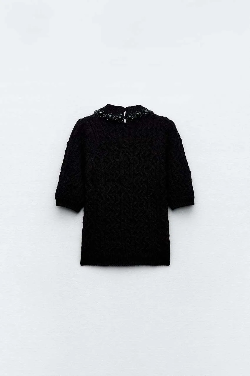 ZARA  |BEADED EMBROIDERED KNIT CARDIGAN