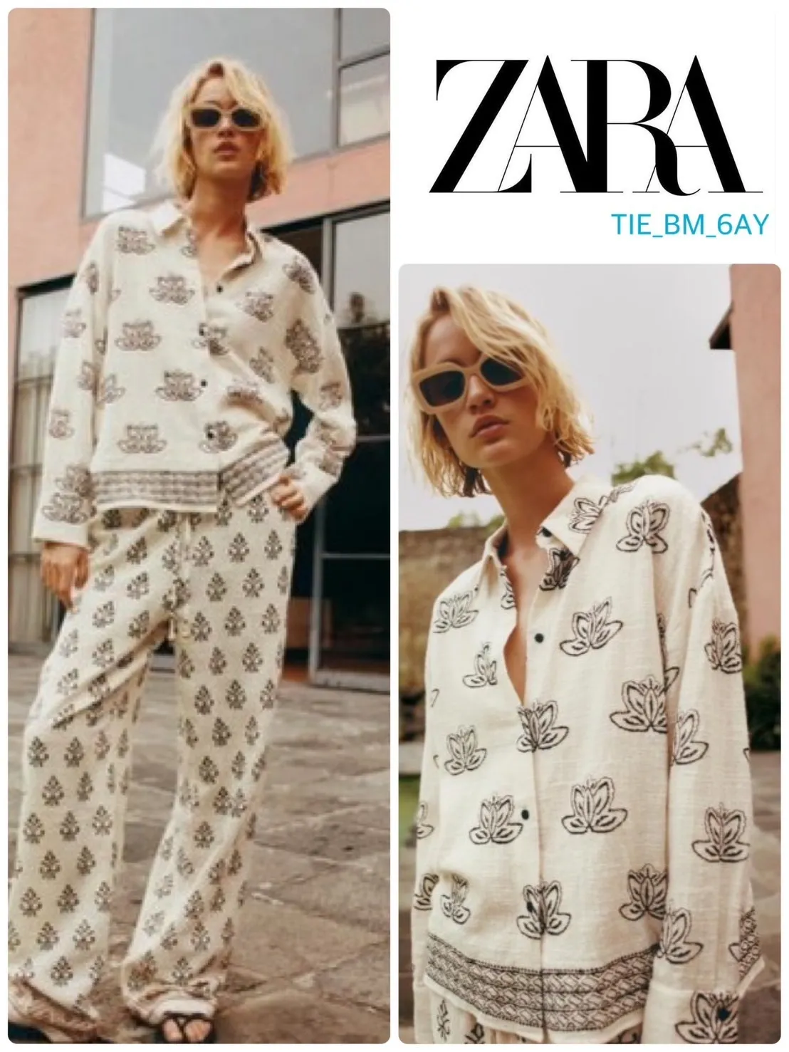 ZARA  |Flower Patterns Casual Style Long Sleeves Cotton