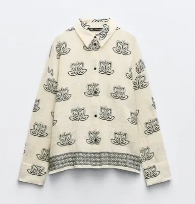 ZARA  |Flower Patterns Casual Style Long Sleeves Cotton