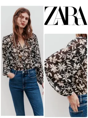 ZARA  |Flower Patterns Casual Style Long Sleeves Elegant Style