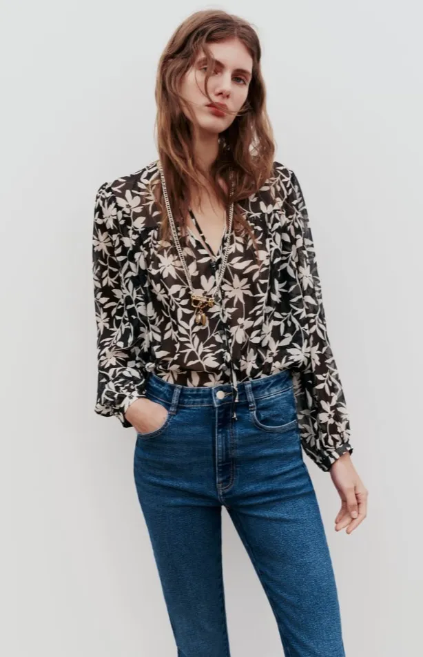 ZARA  |Flower Patterns Casual Style Long Sleeves Elegant Style