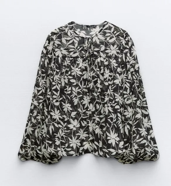 ZARA  |Flower Patterns Casual Style Long Sleeves Elegant Style