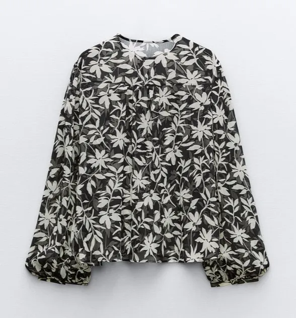 ZARA  |Flower Patterns Casual Style Long Sleeves Elegant Style