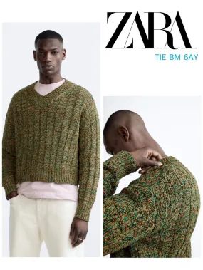 ZARA  |Long Sleeves Plain Cotton Sweaters