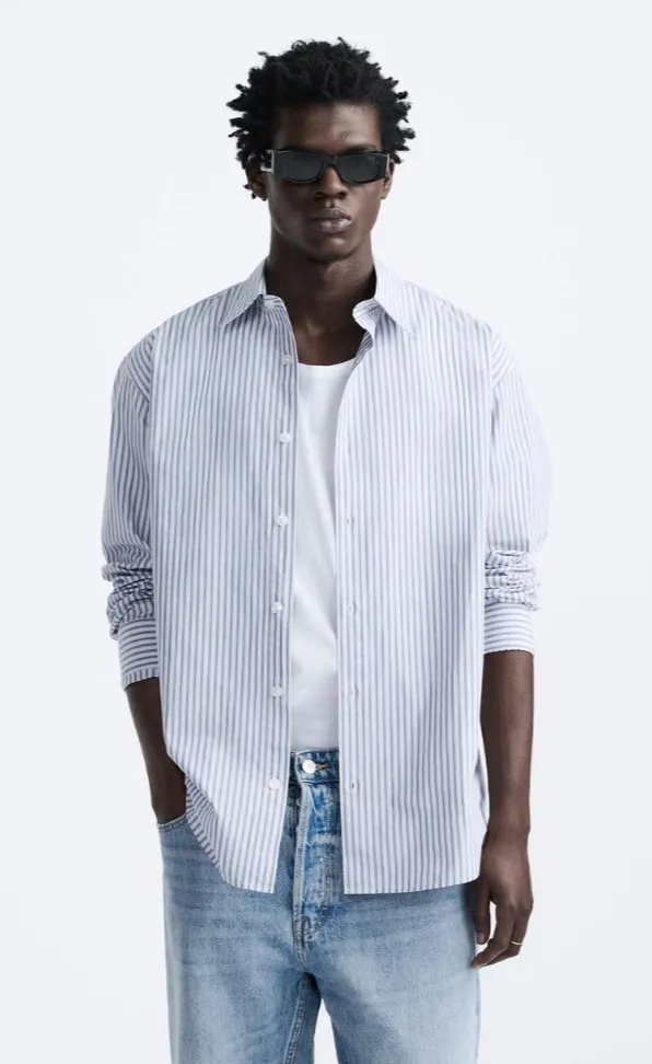 ZARA  |Stripes Long Sleeves Cotton Shirts