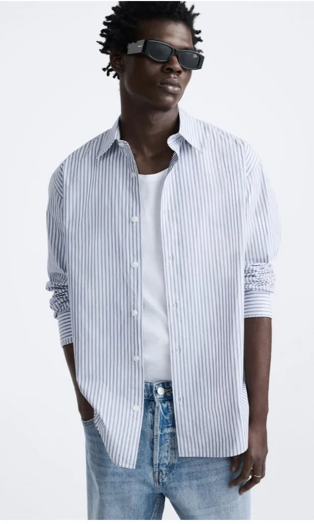 ZARA  |Stripes Long Sleeves Cotton Shirts