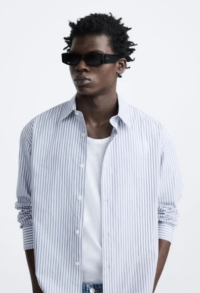 ZARA  |Stripes Long Sleeves Cotton Shirts